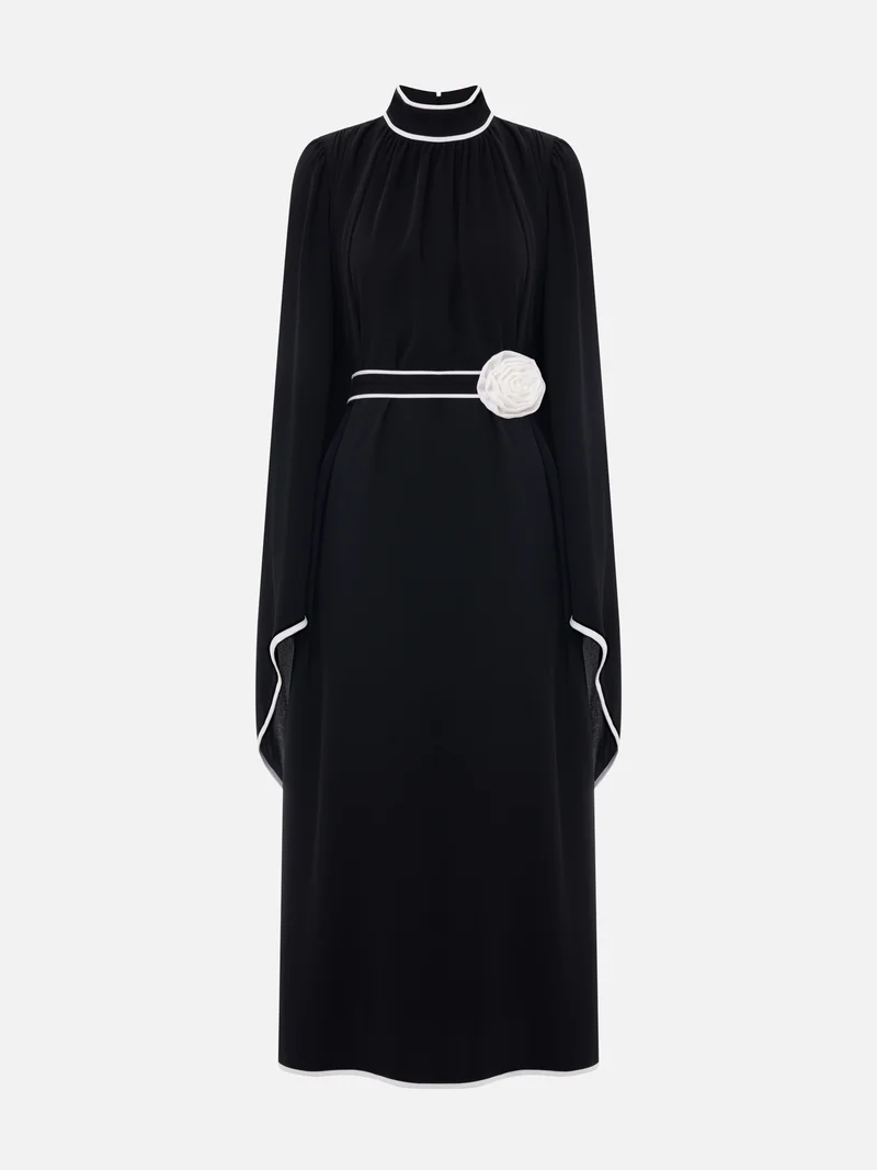 Lichi Maxi dress with contrasting edging and waistband flower