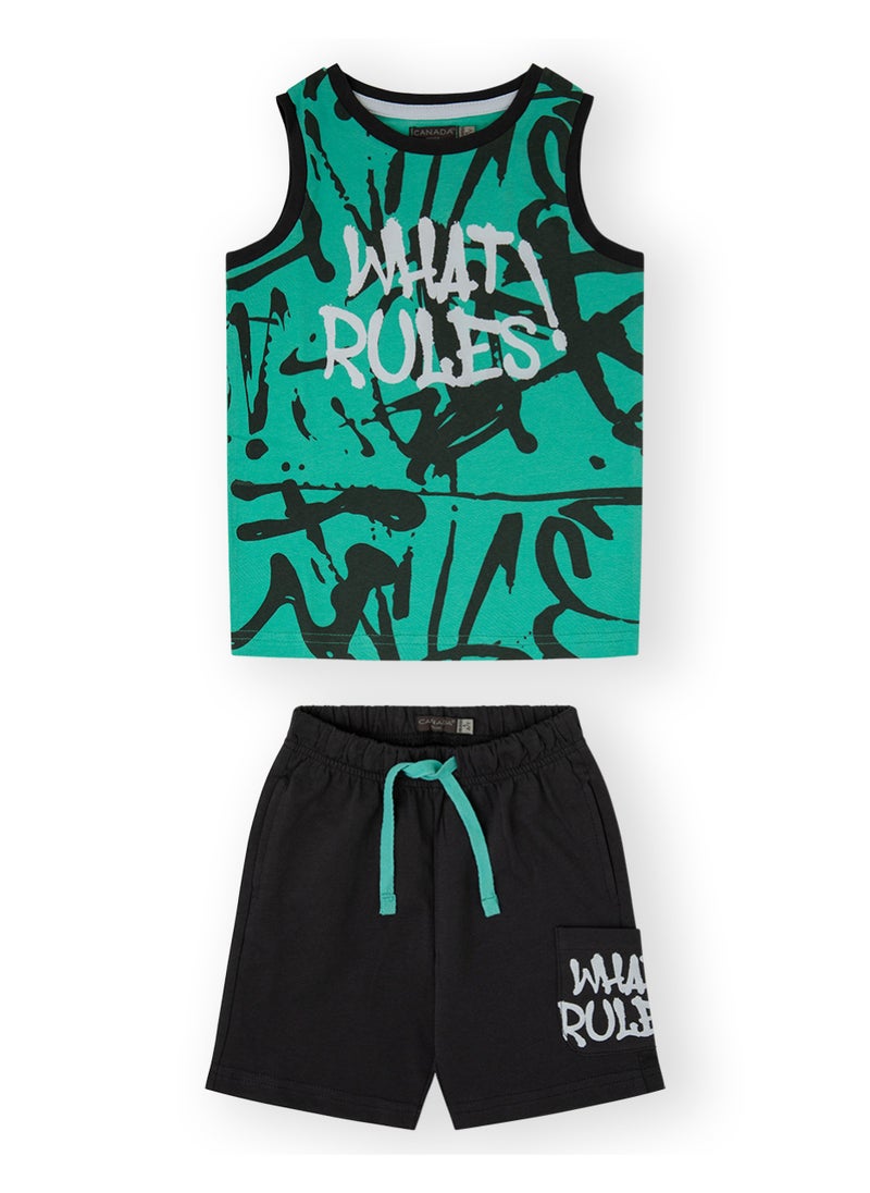 CANADA HOUSE 100% Cotton Comfortable Summer Set Sleeveless T-Shirt and Shorts For Boys  - Image 1