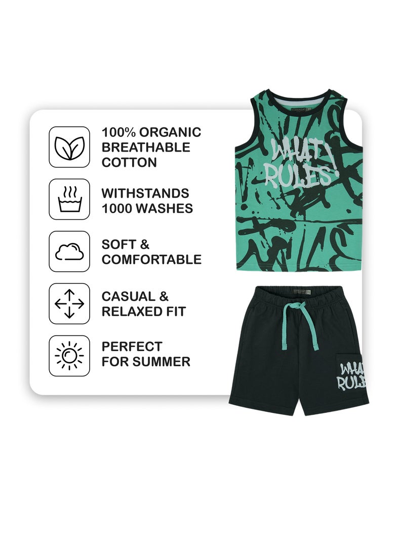 CANADA HOUSE 100% Cotton Comfortable Summer Set Sleeveless T-Shirt and Shorts For Boys  - Image 3