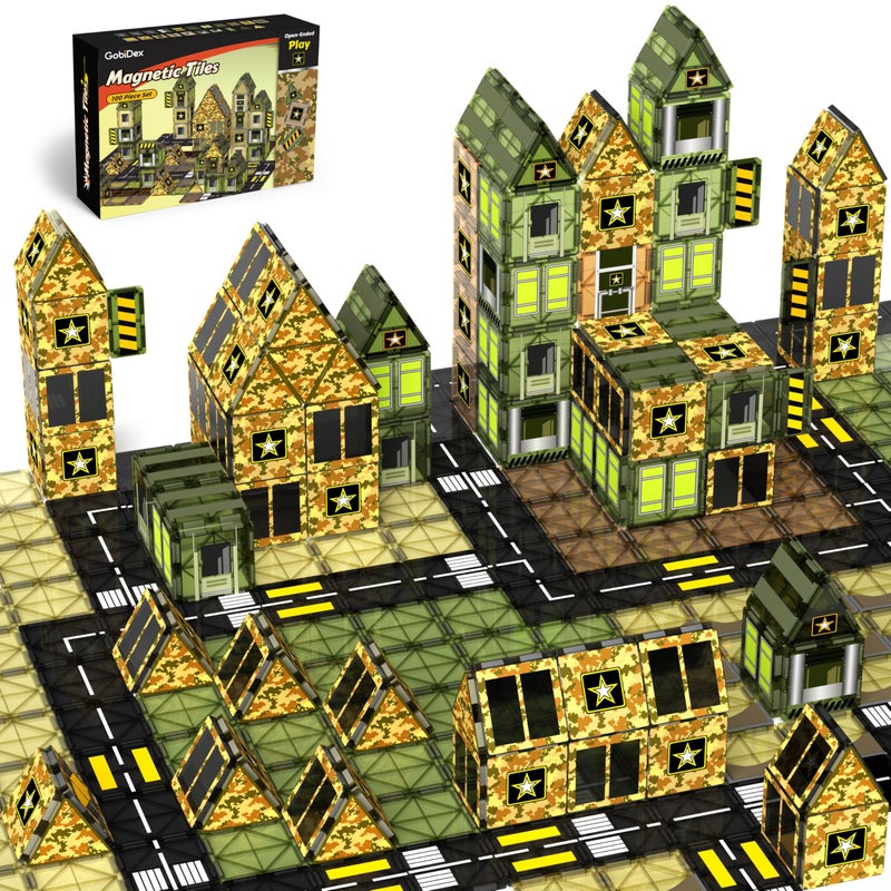 GobiDex 100PCS Army Magnetic Tiles for Toddler STEM Construction Building Blocks for Kids Military Toys Games Upgraded Educational Birthday Gifts Toys for 3 Year Old Boys Girls Classroom Must Have - Image 2