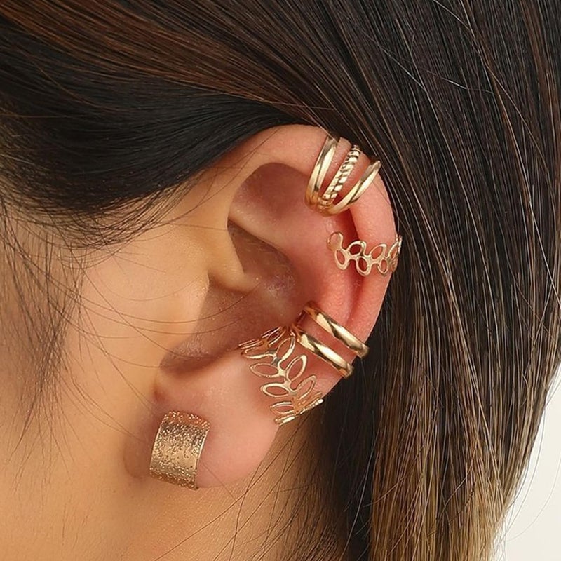MIFYNN 5 Pcs Gold Ear Cuffs for Women Non Piercing Ear Cuff Earrings Clip on Earring Set Huggie Hoop Earrings Cartilage Earrings Stack Jewelry for Women (Gold) - Image 2