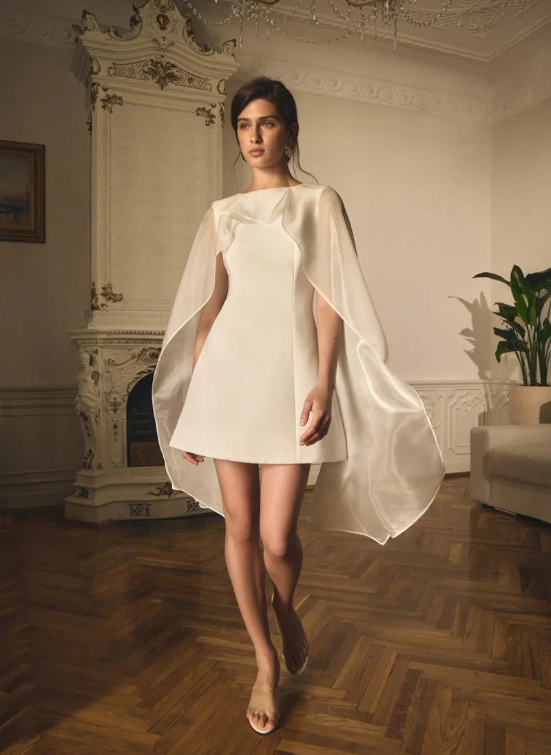 Lichi  Mini dress with semi-transparent train for Women | Best Price UAE