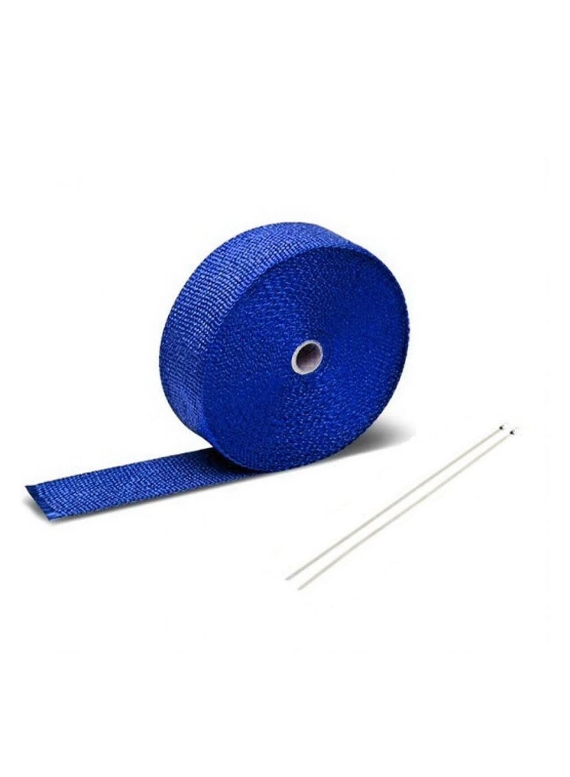Generic Exhaust Heat-Wrap 5CM x 10M, Heat Wrap Roll Kit with 2 Stainless Steel Locking Ties, Pipe Heat Insulated Wrap. Fiber Heat-Wrap Universal |Acid Resistance Pipe Tape, Exhaust Header Tape (Blue)  - Image 4