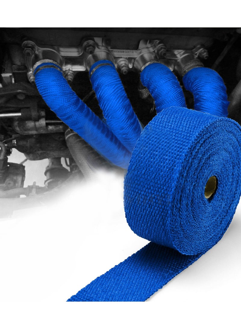 Generic Exhaust Heat-Wrap 5CM x 10M, Heat Wrap Roll Kit with 2 Stainless Steel Locking Ties, Pipe Heat Insulated Wrap. Fiber Heat-Wrap Universal |Acid Resistance Pipe Tape, Exhaust Header Tape (Blue)  - Image 3