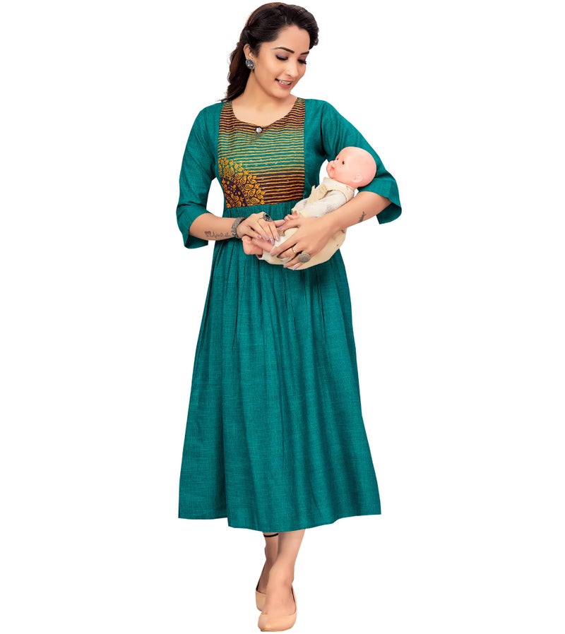 RITIJYA Feeding Kurtis for Women with Zip in Cotton Rayon | Maternity Gown Pregnancy Dress for Nursing Mothers | Maternity Wear Feeding Dress Tops (4XL, Light Green,9066_48) - Image 1