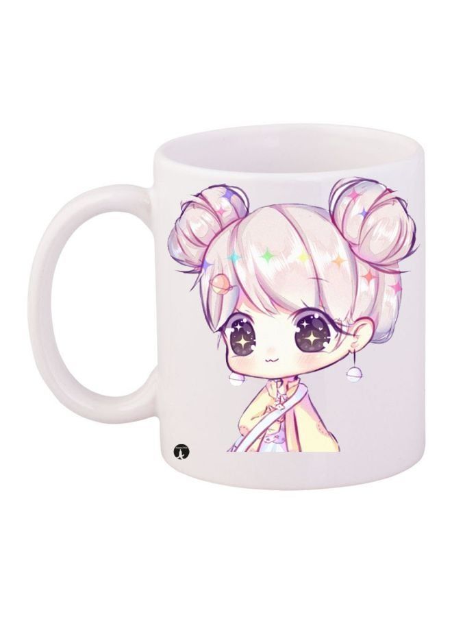 RKN Cartoon Girl Printed Coffee Mug White/Pink/Beige 11ounce - Image 2