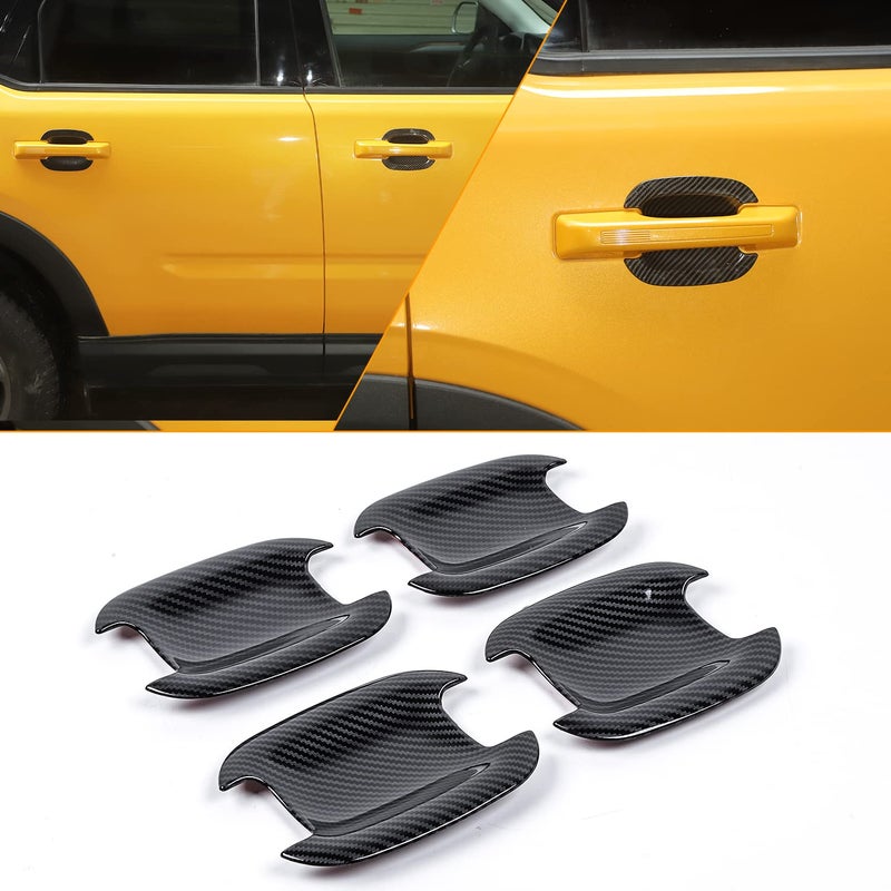 HTHE for Ford Bronco Sport 2021 2022 Car Door Outside Handle Bowl Cover Scratch Protector for Ford Bronco Sport 2021 2022 ABS4PcsSet Carbon Fiber Black - Image 2