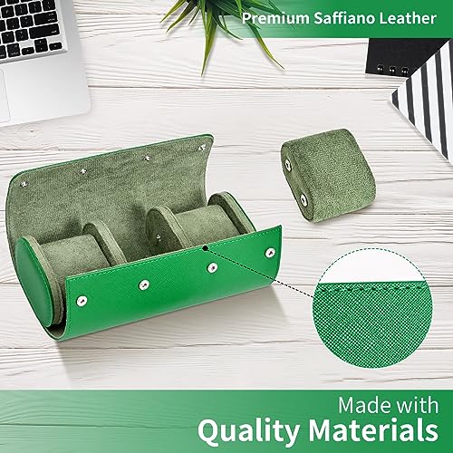 ROSELLE Watch Roll Travel Case for Men and Women- 3 Watch Storage and Organizer-Secure Storage with Innovative Removable Pillows & Solid Dividers for Home Storage, Travel and Display (Green Cross-3 Slot) - Image 4