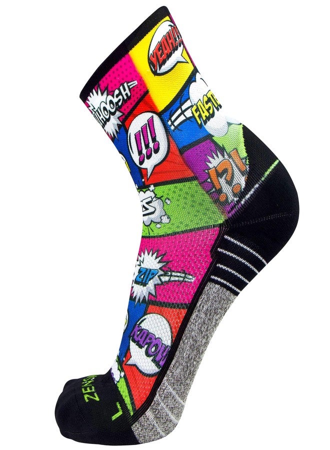 Zensah Limited Edition Running Socks - Fun and Crazy Mini Crew Compression Socks, Moisture Wicking and Anti Blister (Medium, Pop Art) - Image 1