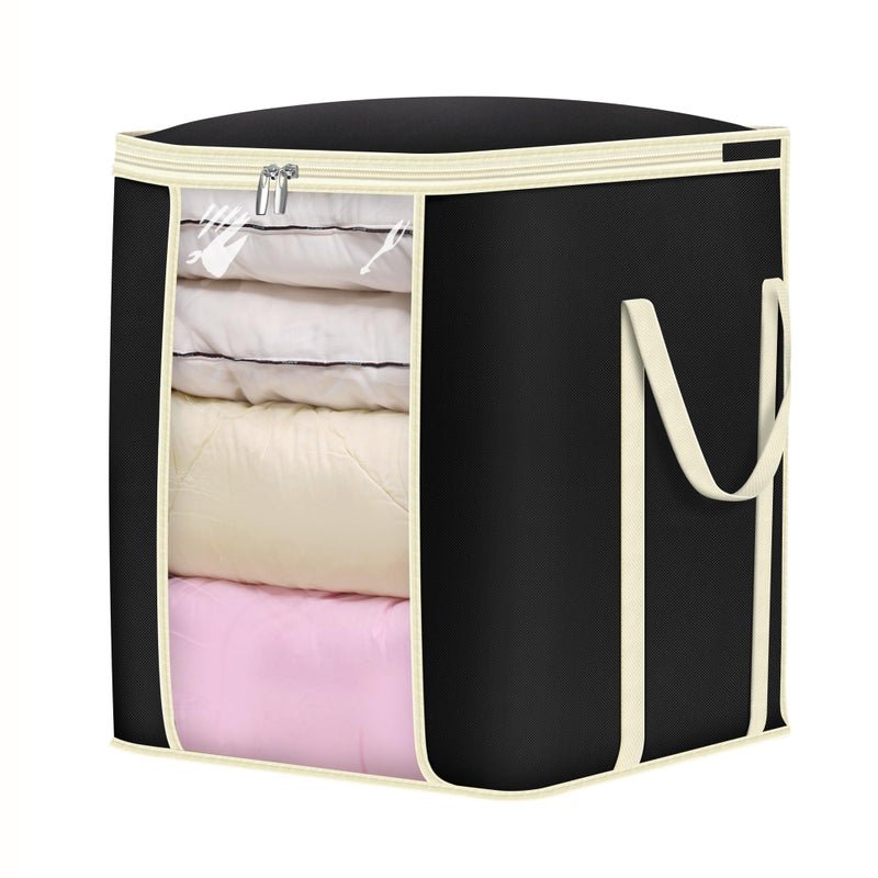MISSLO King Comforters Storage Bag 120L for Blankets Clothes Sweaters Beddings Organizer with Reinfored Handles NonMetal Fabric Storage Bin Organizer Black