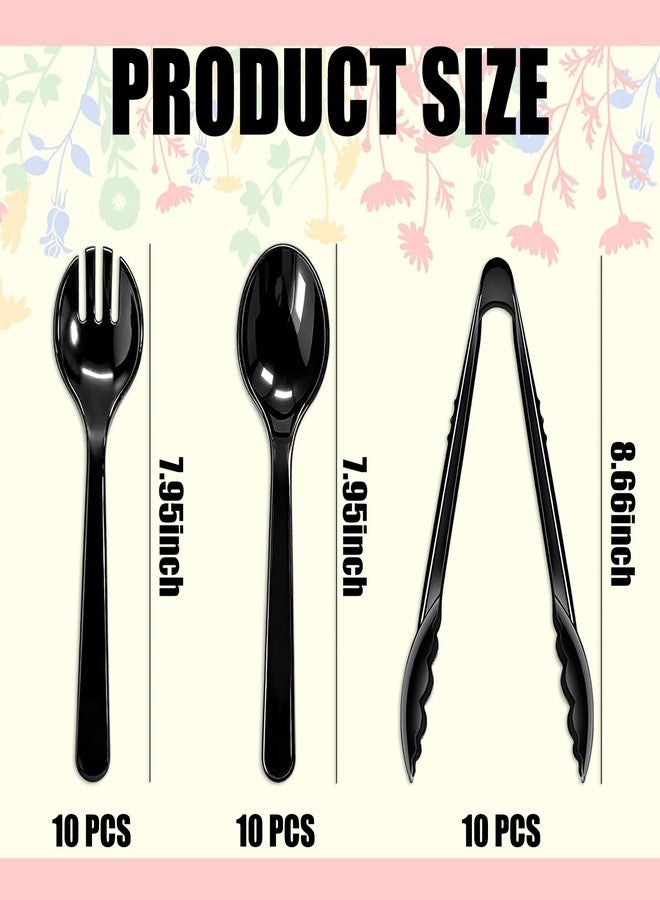 Hazyore 24 Pack Disposable Black Plastic Serving Utensils, Including Plastic Serving Spoons, Forks And Tongs, Disposable Serving Spoons For Buffet Dinner Parties Buffets Banquets Events Weddings And Daily Use - Image 2