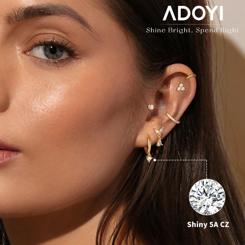 adoyi Gold Hoop Earrings Set for Women Hypoallergenic Surgical Steel Earrings 14K Gold Plated Sensitive Ears Flat Back Studs Stainless Steel Samll Cartilage Huggie Earring for Women Jewelry - Image 2