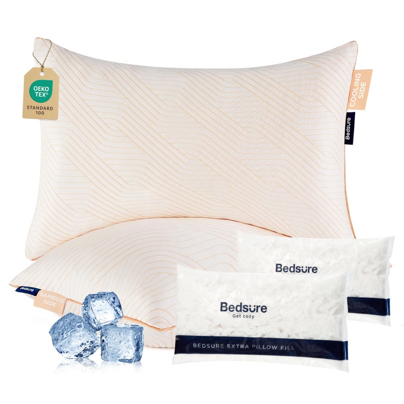 Bedsure Memory Foam Pillows King Size Set of 2 Adjustable Firm Bed Pillows for Sleeping Cooling DualSided Design Rayon Derived from Bamboo Pillowcases for Side Back Stomach Hot Sleepers