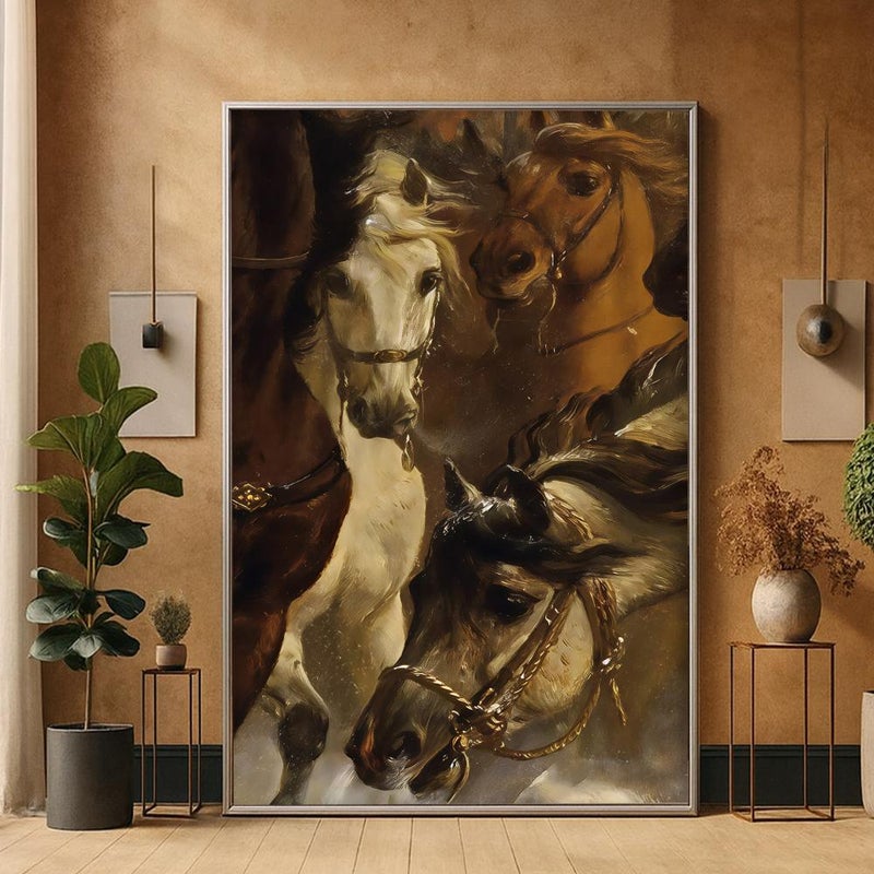 Marktna One piece: Horse-themed canvas print with a hollow frame, measuring (60×90). - Image 1