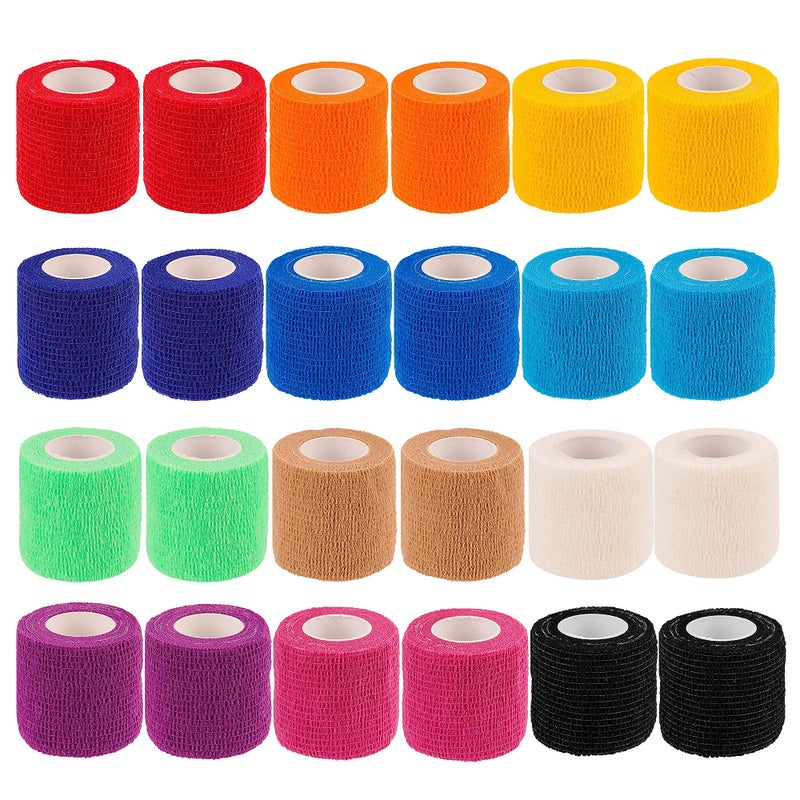 Mooerca 24 Pack Self Adherent Cohesive Wrap Bandages 2 Inches X 5 Yards First Aid Tape Elastic Self Adhesive Tape Athletic Sports wrap Tape Bandage Wrap for Sports Wrist Ankle Rainbow Color