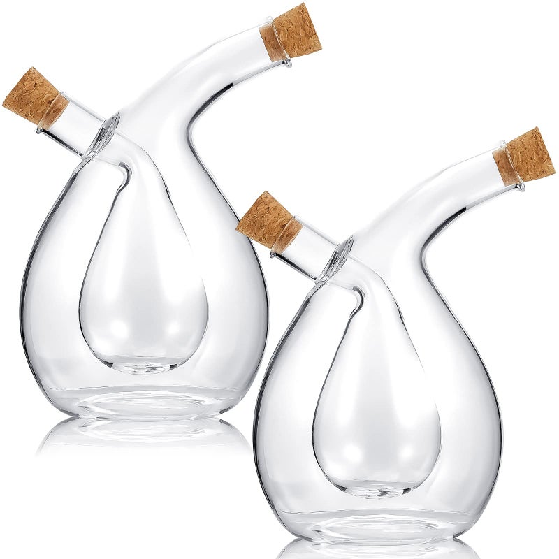 Suclain 2 Pcs Oil and Vinegar Dispenser, 2 in 1 Glass Olive Oil and Vinegar Cruet Dispenser Bottle, Olive Soy Sauce Dispenser Double Pourer Spout, Kitchen Cooking Container(Classic) - Image 1