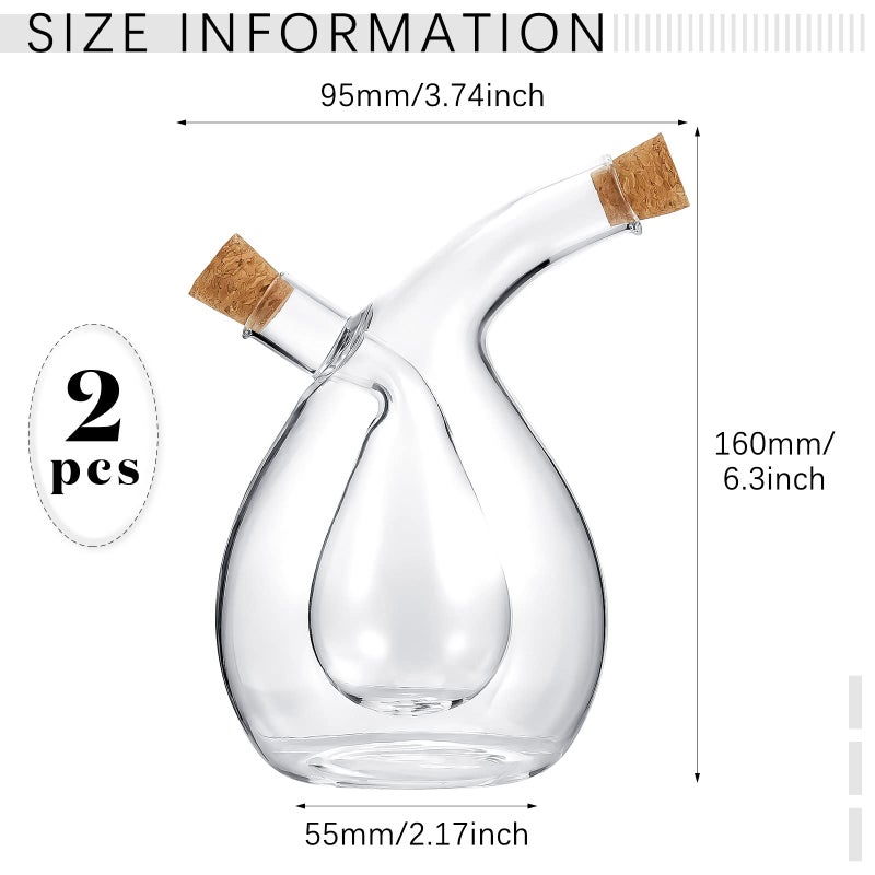 Suclain 2 Pcs Oil and Vinegar Dispenser, 2 in 1 Glass Olive Oil and Vinegar Cruet Dispenser Bottle, Olive Soy Sauce Dispenser Double Pourer Spout, Kitchen Cooking Container(Classic) - Image 2