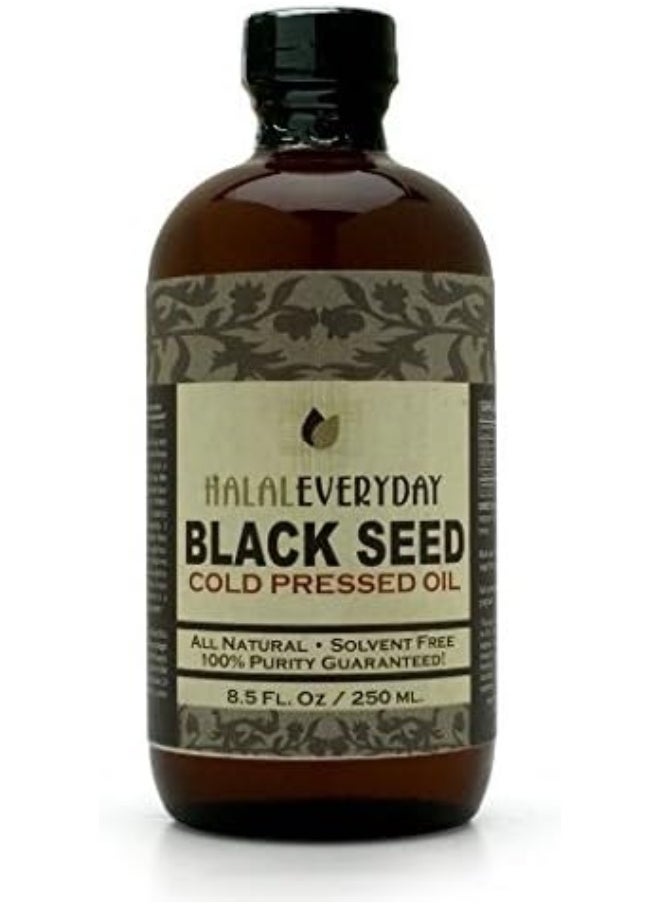 HalalEveryDay Pure And Cold Pressed Black Seed Oil - 8 Oz Glass Bottle - Non-Gmo And Vegan - Nigella Sativa -Hexane Free - Halal Certified - Unfiltered, Dark And Potent - Natural Source Of Nigellone And Thymoquinone  - Image 1
