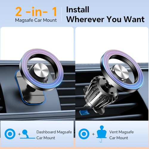 Kaistyle for Magsafe Car Mount Vent20 Strong Magnetsfor iPhone Magnetic Car Mount360Cell Phone Mount for CarHands FreeAir Vent Phone Holders for Your Car for iPhone 17 Pro Max 16 15 14 13 12 Air Plus - Image 3