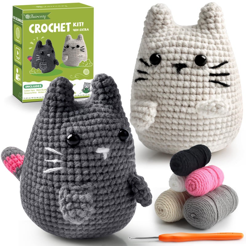 Faircosy Crochet Animals Kit For Beginners: Learn To Crochet Cats With Yarn  Hooks & Video Tutorials - Diy Amigurumi Starter Box - Perfect Christmas Holiday Gift For Teens & Adults - Image 1