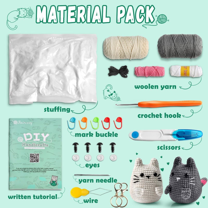 Faircosy Crochet Animals Kit For Beginners: Learn To Crochet Cats With Yarn  Hooks & Video Tutorials - Diy Amigurumi Starter Box - Perfect Christmas Holiday Gift For Teens & Adults - Image 2