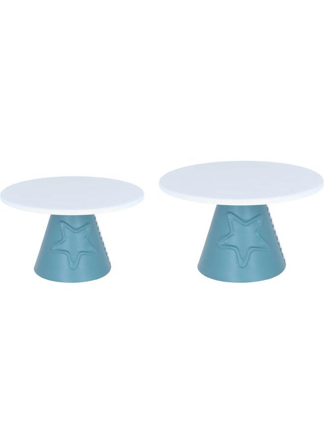 Alsaif Plastic Serving Stand 25 X 25 X 14 Cm Round Base Blue White  - Image 1