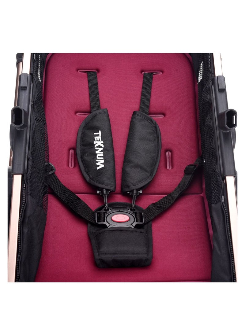 TEKNUM - 3 In 1 Pram Stroller With Sunveno Fashion Diaper Tote Bag - Wine - Image 1