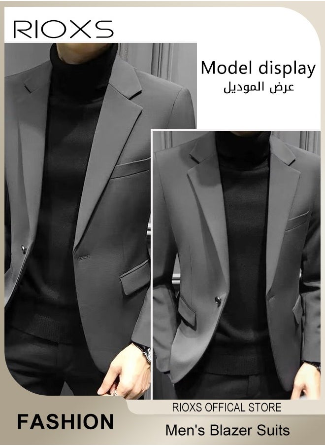 RIOXS - Men's Formal Blazer Long Sleeve Blazer Jacket One Button Slimming Casual Blazer Coat With Two Side Pockets Slim Fit Blazer For Business Wedding Prom Dinner Or Daily Wear - Image 1