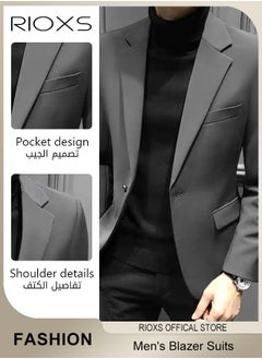 RIOXS Men's Formal Blazer Long Sleeve Blazer Jacket One Button Slimming Casual Blazer Coat With Two Side Pockets Slim Fit Blazer For Business Wedding Prom Dinner Or Daily Wear  - Image 3