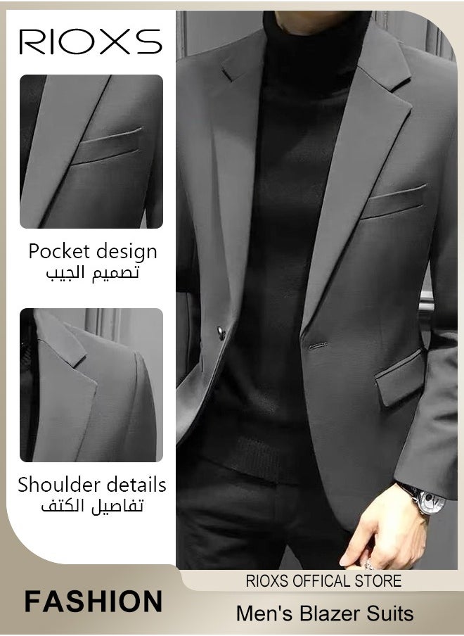 RIOXS - Men's Formal Blazer Long Sleeve Blazer Jacket One Button Slimming Casual Blazer Coat With Two Side Pockets Slim Fit Blazer For Business Wedding Prom Dinner Or Daily Wear - Image 1
