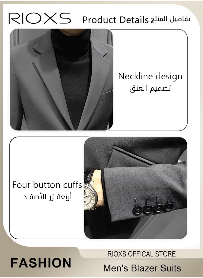 RIOXS - Men's Formal Blazer Long Sleeve Blazer Jacket One Button Slimming Casual Blazer Coat With Two Side Pockets Slim Fit Blazer For Business Wedding Prom Dinner Or Daily Wear - Image 1