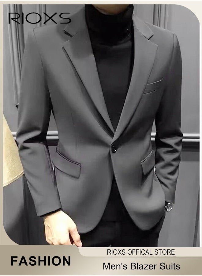 RIOXS - Men's Formal Blazer Long Sleeve Blazer Jacket One Button Slimming Casual Blazer Coat With Two Side Pockets Slim Fit Blazer For Business Wedding Prom Dinner Or Daily Wear - Image 1