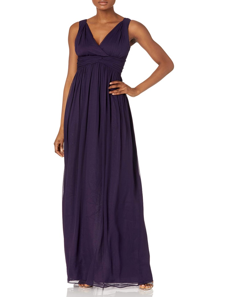 Donna Morgan Women's Julie Long Bra Friendly Chiffon Dress, Amethyst, 0 - Image 1