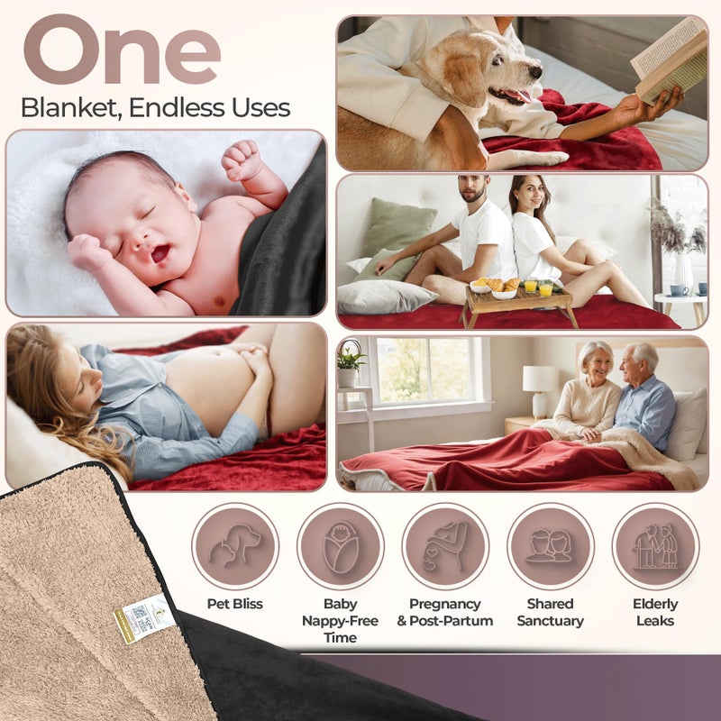Sacred Weapon Waterproof Blanket for Bed â€“ Dual Sherpa & Fleece Throw - Water Proof Blanket for Couch Absorbent Washable & Leak Proof â€“ Soft & Premium Waterproof Comforter â€“ Dark Red- 80'x50' - Image 4