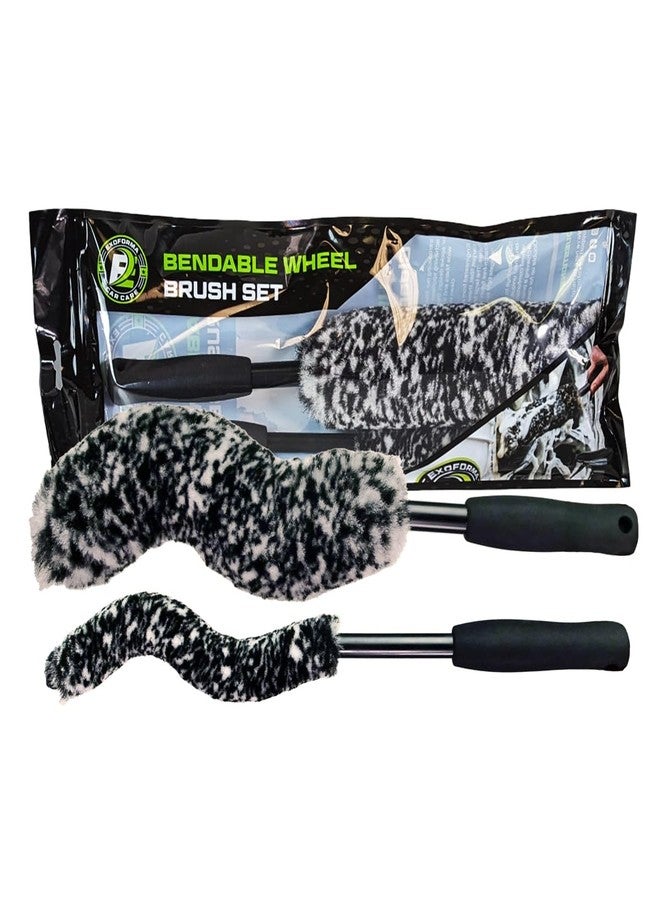 ExoForma Bendable Brush Set - Unique Adjustable 2-Piece Wheel Brush Set Cleans Behind Wheels - Tough Yet Gentle Wool Fiber + No-Scratch Rubber Tip Safe for All Wheel Types - Comfy Ergonomic Grip - Image 1