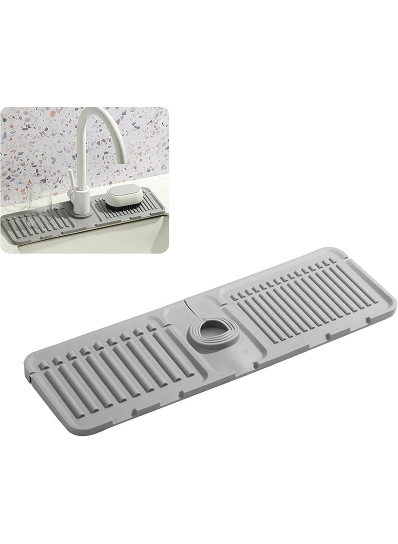 38 cm Longer Silicone Faucet Drain Pad - Fast Self-Draining Kitchen Sink Splash Guard Mat, Drip Catcher, and Sponge/Soap Holder | Steep Slope Drainage Design for No Water Accumulation | Foldable, Tidy Area Gadget for Kitchen Countertop and Bathroom Accessories. - Image 1