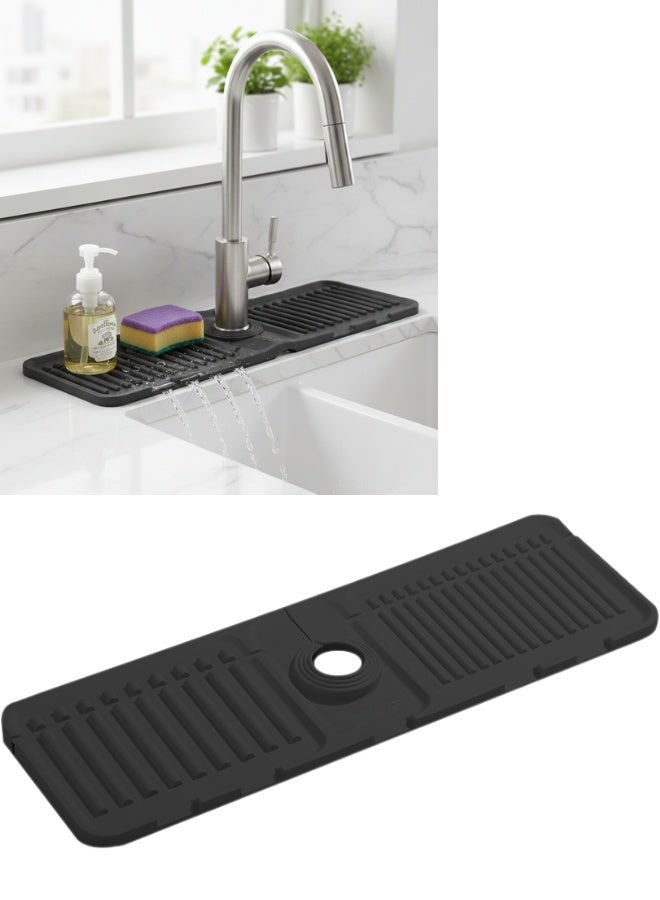 38 cm Longer Silicone Faucet Drain Pad - Fast Self-Draining Kitchen Sink Splash Guard Mat, Drip Catcher, and Sponge/Soap Holder | Steep Slope Drainage Design for No Water Accumulation | Foldable, Tidy Area Gadget for Kitchen Countertop and Bathroom Accessories. - Image 3