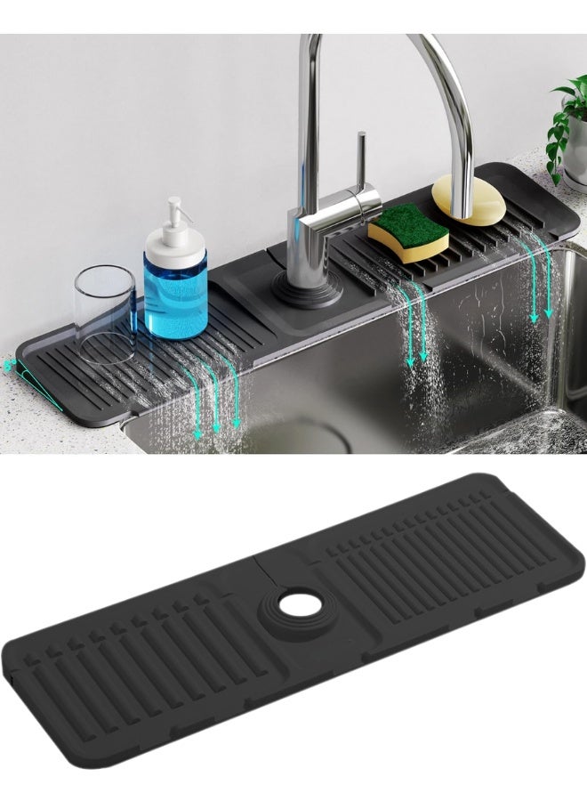 38 cm Longer Silicone Faucet Drain Pad - Fast Self-Draining Kitchen Sink Splash Guard Mat, Drip Catcher, and Sponge/Soap Holder | Steep Slope Drainage Design for No Water Accumulation | Foldable, Tidy Area Gadget for Kitchen Countertop and Bathroom Accessories. - Image 4