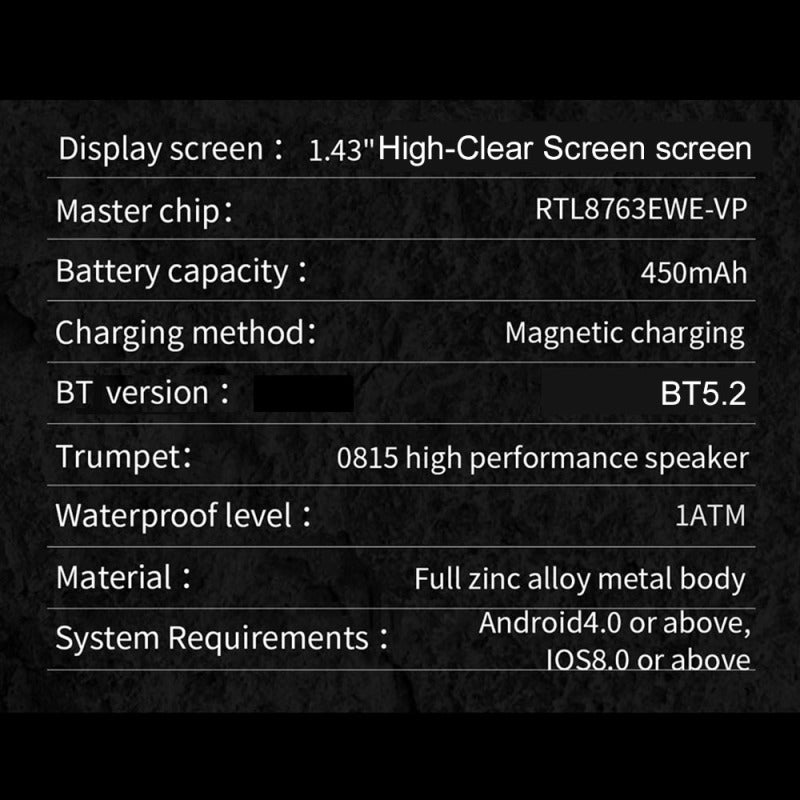 ساعة ذكية بشاشة OLED واضحة عالية مقاس 1.43 بوصة - ساعة رياضية متعددة الوظائف للأدوات الخارجية للرجال متوافقة مع أندرود، بدعوة بلوتوث، مراقبة الصحة وطويل عمر البطارية - Image 3