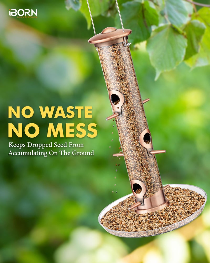 iBorn Bird Feeders Seed Catcher for Outside Hanging 6 Port Bird Feeder for Cardinal Birds Aluminium Metal,Brushed Copper Finishing 14 Inch 6 Port (Seed is not Included) - Image 4
