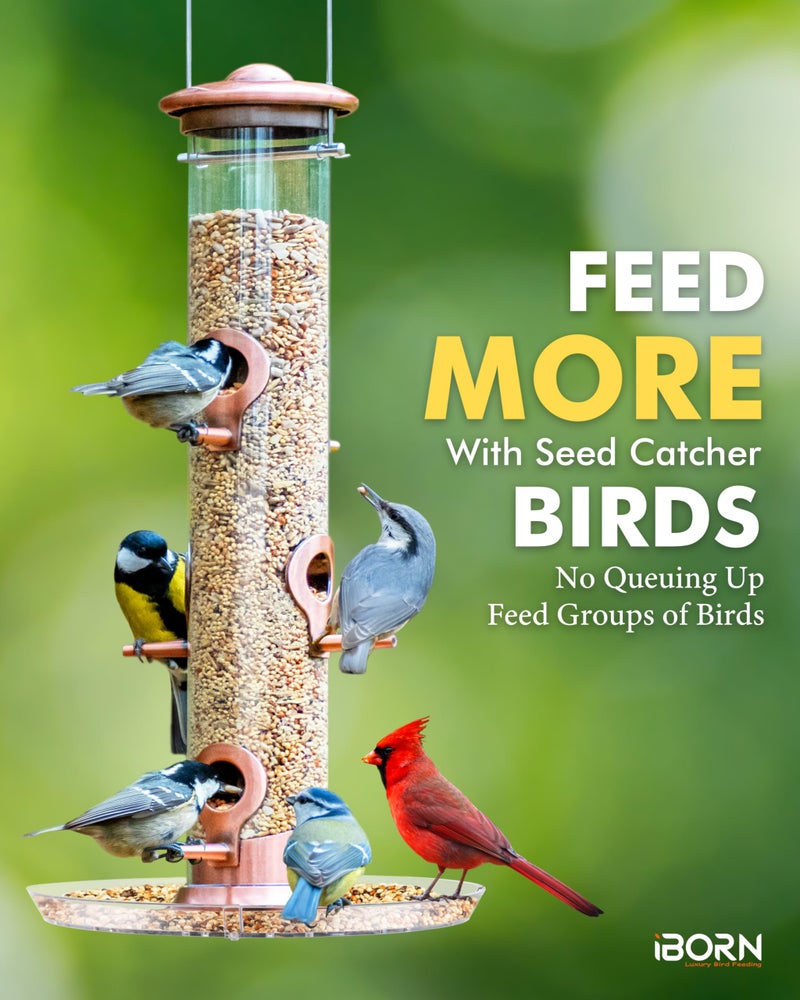 iBorn Bird Feeders Seed Catcher for Outside Hanging 6 Port Bird Feeder for Cardinal Birds Aluminium Metal,Brushed Copper Finishing 14 Inch 6 Port (Seed is not Included) - Image 3