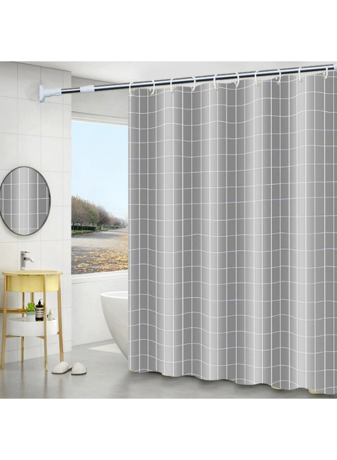 ستارة دش بنقشة شبكة، قماش سميك مقاوم للماء، رمادي وأبيض، حلقات مقاومة للصدأ - Image 2