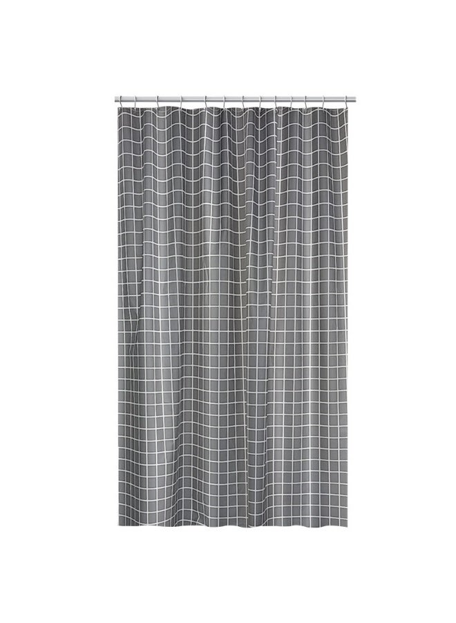 ستارة دش بنقشة شبكة، قماش سميك مقاوم للماء، رمادي وأبيض، حلقات مقاومة للصدأ - Image 1