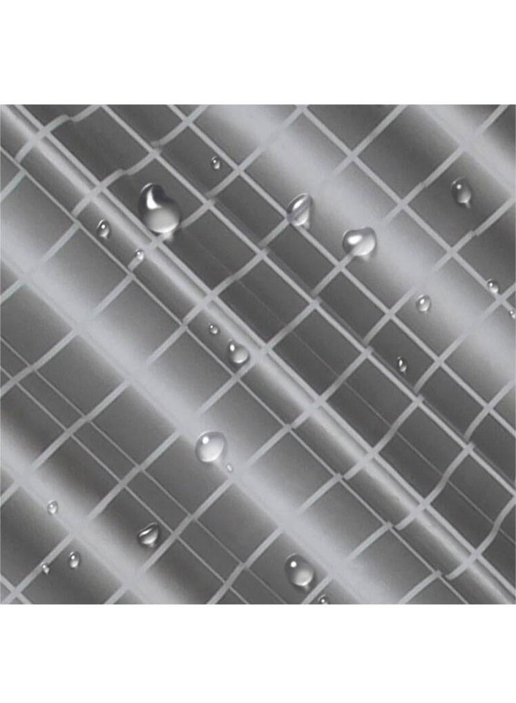 ستارة دش بنقشة شبكة، قماش سميك مقاوم للماء، رمادي وأبيض، حلقات مقاومة للصدأ - Image 4