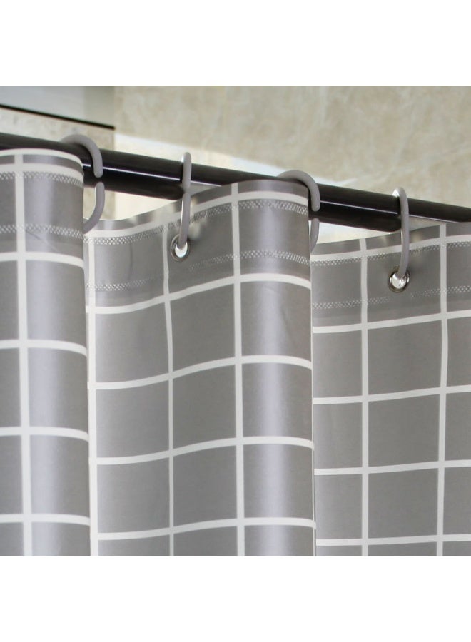 ستارة دش بنقشة شبكة، قماش سميك مقاوم للماء، رمادي وأبيض، حلقات مقاومة للصدأ - Image 3