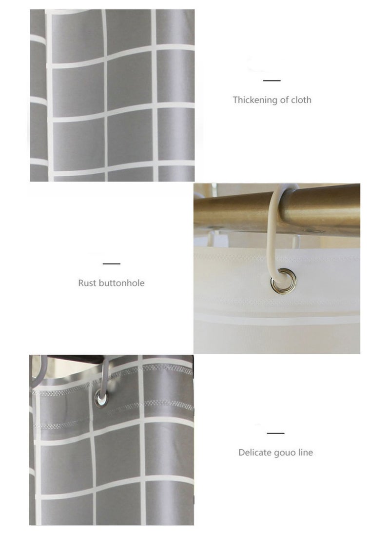 ستارة دش بنقشة شبكة، قماش سميك مقاوم للماء، رمادي وأبيض، حلقات مقاومة للصدأ - Image 5