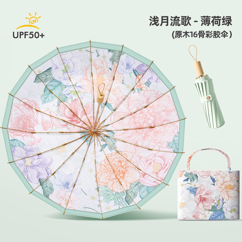 Generic 16-Bone Three-Folding Sunscreen Sun Umbrella Jiangnan Wind ...