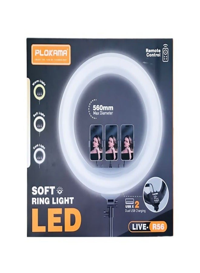 Plokama R56  Ring Light 22-Inch Soft LED Adjustable Brightness, Professional Photography & Content Creation - Image 1
