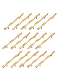 FIRST PRO 15 Pack Kitchen Cabinet Handles, 96mm Golden Brass Brushed Kitchen Door Handles, 150mm Hole Center T Bar Drawer Cupboard Handles with Screws, Kitchen Drawer Pulls- Bathroom Bedroom Wardrobe  - Image 1