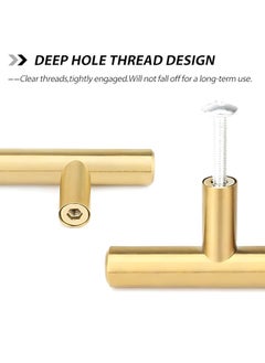 FIRST PRO 15 Pack Kitchen Cabinet Handles, 96mm Golden Brass Brushed Kitchen Door Handles, 150mm Hole Center T Bar Drawer Cupboard Handles with Screws, Kitchen Drawer Pulls- Bathroom Bedroom Wardrobe  - Image 3